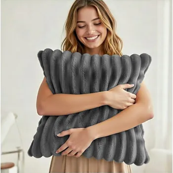 Povlak na polštářek Povlak na polštář Huňatý Hrubé PRUHY Měkký Příjemný GRAFITOVÝ 40x40