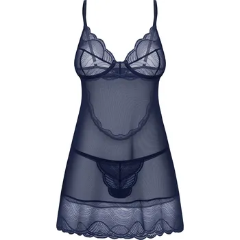 Dámské erotické prádlo Dámská svůdná košilka Nightly Blue Chemise tm. modrá - Obsessive Velikost: XL/2XL
