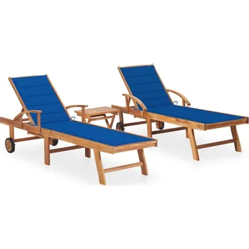 Zahradní lehátko zahrada-XL Zahradní lehátka 2 ks se stolkem a poduškou masivní teak 3073181