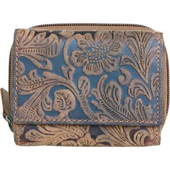 Peněženka Malá kožená peněženka Lozano s květinovou ražbou s ochranou dat (RFID)