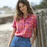 Kostkovaná košile s krátkými rukávy oranžová/fialová 44