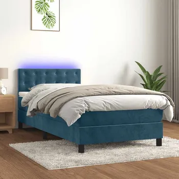 Postel vidaXL Box spring postel s matrací a LED 90x190 cm samet [3134616] Barva: Tmavě moddrá