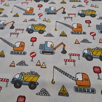 Pro útulný domov bavlněná látka STAVEBNÍ AUTA NA ŠEDÉ