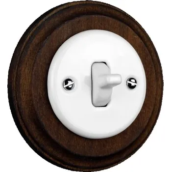 vypínač Elhard Kulatý keramický vypínač s páčkou č.6, bílý / tmavé dřevo - kompletní