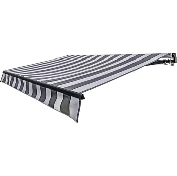 Markýza Elektrická markýza s kloubovým ramenem 495 x 300 cm, s LED osvětlením, motorizovaná, světle šedá s bílými pruhy | 509206