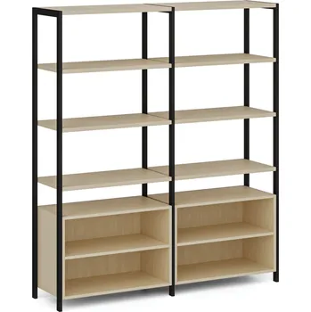 Kancelářská sestava Dvojitá policová stěna HOME OFFICE s policovou skříňkou, černá/bříza