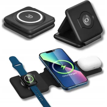 Indukční nabíječka 3v1 pro iPhone – rychlá, bezdrátová, cestovní, černá