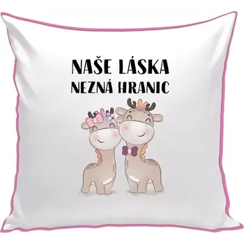 Polštář Polštář pro páry - Naše láska nezná hranic - růžová zadní strana