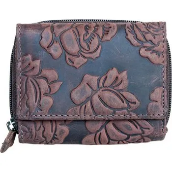 Peněženka Malá hnědá kožená peněženka Lozano s květinovou ražbou s ochranou dat (RFID)