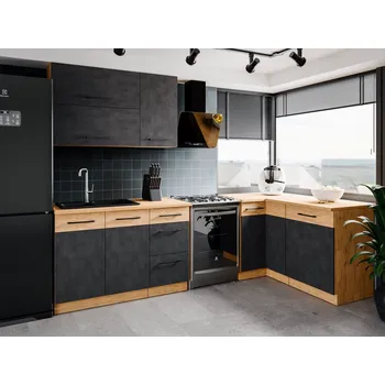 Kuchyňská linka Rohová kuchyně ZEATA 210 x 150 cm, korpus: dub lancelot, dvířka: matera/dub lancelot + vyzvednutí ZDARMA