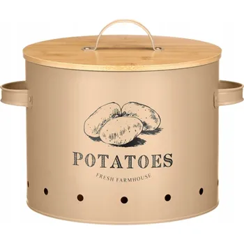 Dóza na potraviny Nádoba na brambory béžová s bambusovým víkem do kuchyně na zeleninu