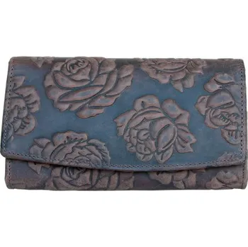 Peněženka Kožená peněženka z pevné přírodní kůže s květinovou ražbou s ochranou dat (RFID)