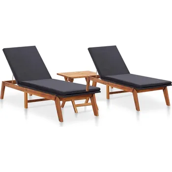 Zahradní nábytek zahrada-XL Zahradní lehátka 2 ks se stolkem polyratan a masivní akácie 3054501
