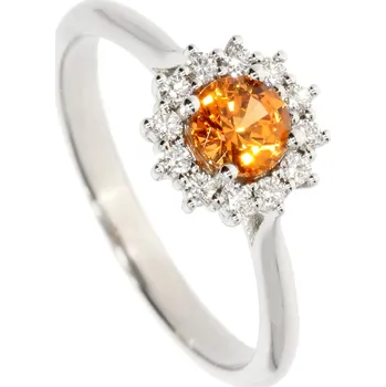 Prsten Zlatnictví Helios Zlatý prsten s diamanty a granátem mandarine