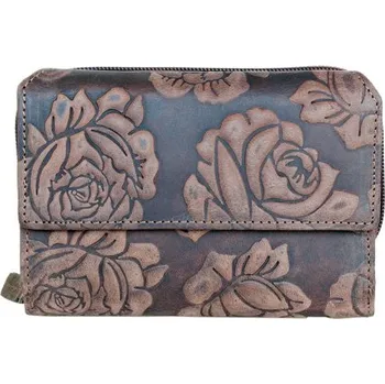 Peněženka Svetlehnědo-tmavohnědá větší, než středně velká kožená peněženka Lozano s ornamentální ražbou (RFID)