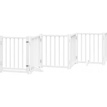 klec pro psa vidaXL Zábrana pro psy s dvířky skládací 6 panelů 300 cm jedle [352285] Barva: Bílá