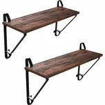 Vasagle, Nástěnná police hnědá 2ks, s černým rámem, 60 x 20 x 32 cm