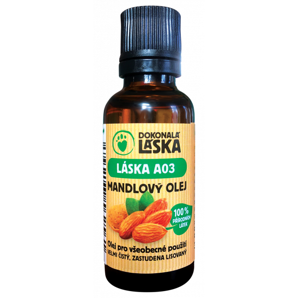 DOKONALÁ LÁSKA Mandlový olej 30 ml (pečuje o kůži a srst, zamezuje oxidaci slz, ...)