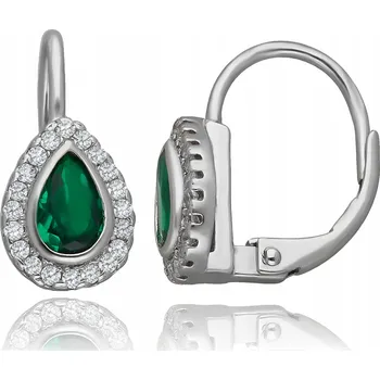 Náušnice STŘÍBRNÉ NÁUŠNICE ANGLICKÉ ZAPÍNÁNÍ SLZY SMARAGDOVÉ ZIRKONY RHODIOVANÉ