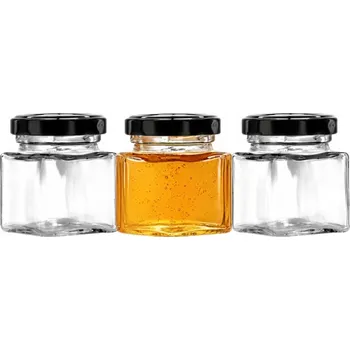 Sklenice 12 Ks čtvercových sklenic 50 ml s černými uzávěry na med a koření