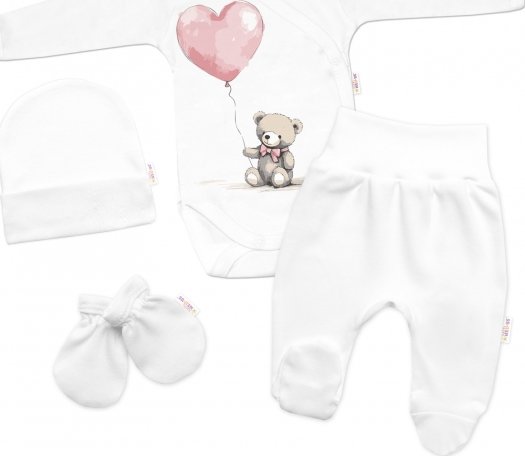 Baby Nellys Sada do porodnice pro miminko 4D Teddy Love - bílá/růžová Velikost koj oblečení: 62 (2-3m)
