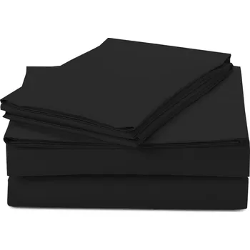 Prostěradlo PROSTĚRADLO BEZ GUMY MĚKKÉ BAVLNĚNÉ SATÉNOVÉ 90X200CM ČERNÉ