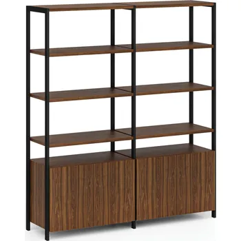 Kancelářská sestava Dvojitá policová stěna HOME OFFICE se skříňkou s dvířky, černá/ořech