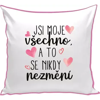 Polštář Polštář pro páry - Jsi moje všechno, a to se nikdy nezmění - růžová zadní strana