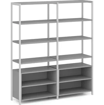 Kancelářská sestava Dvojitá policová stěna HOME OFFICE s policovou skříňkou, bílá/šedá