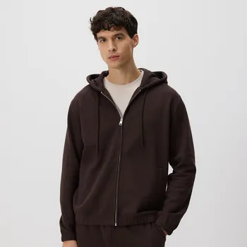 Pánská mikina Reserved - Mikina na zip s kapucí - hnědá - 380HM-88X - 380HM-88X-M