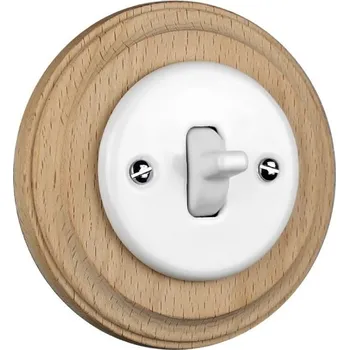 vypínač Elhard Kulatý keramický vypínač s páčkou č.6, bílý / světlé dřevo - kompletní