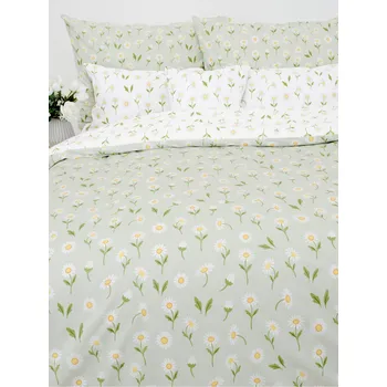 Povlečení Bavlněné povlečení Renforcé - Sedmikrásky šedozelené/bílé