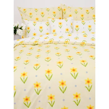 Povlečení Prodloužené bavlněné povlečení Renforcé - Narcis bíložluté