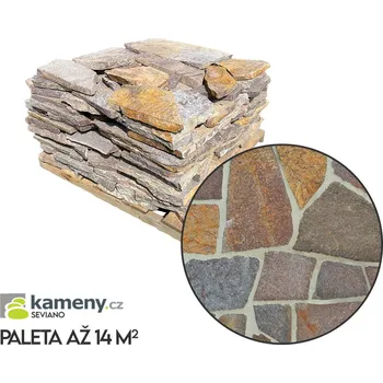 Kameny.cz Pojezdová dlažba Kora Toda - nepravidelný štípaný porfyr tl. 3-5 cm (pojezdová do betonu) Vyberte si typ: Paleta až 14 m²