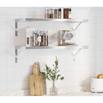 Organizace kuchyně vidaXL Nástěnné police 2 ks 75 x 30 cm nerezová ocel [3214515] Barva: Stříbrná