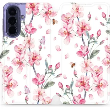 Pouzdro na mobilní telefon Flip pouzdro Mobiwear na mobil Samsung Galaxy A57 5G - M124S, růžové květy (Knížkové flip pouzdro, obal, kryt na mobil Samsung Galaxy A57 5G, tenký design, silikonová vanička, stojánek)