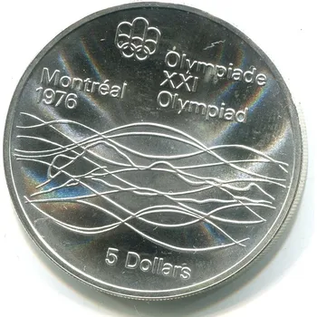 KANADA. 5 dollars 1975. Olympijské hry Montreal 1976. Plavání. Ag.