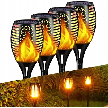 Venkovní osvětlení 4x Solární zahradní lampa Pochodeň Ohnivý efekt plamene zapichovací lucerna