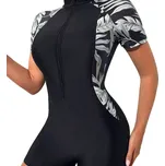 Dámské jednodílné plavky Krátký rukáv Zip ve výstřihu Kraťasový spodek Jednobarevné Polyester Spandex Sportovní plavky šedá S