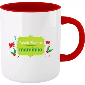 Hrnek pro maminku - Veselé Vánoce, maminko - červený vnitřek a ucho 330 ml