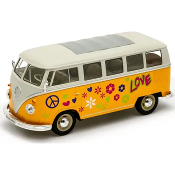 autíčko Welly Volkswagen T1 Bus (1963) 1:24 Love & Peace oranžový