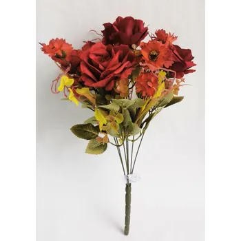 umělá květina Kytice podzimní růže vínová 46 cm H394