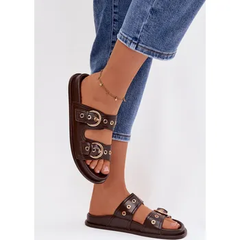 Dámské pantofle Boto Dámské pantofle se zlatými přezkami ekologická kůže Bellarya Barva: Béžová, Velikost: 36