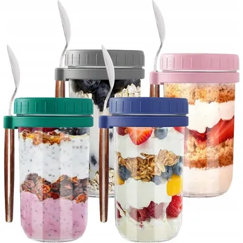 Sklenice SKLENICE NA JOGURT OVESNOU KAŠI Overnight Oats HERMETICKÉ VÍČKA