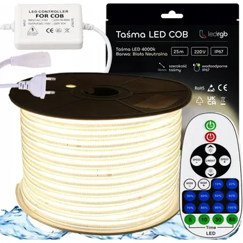 LED páska SADA LED COB pásek 230V 25m 4000K BÍLÁ NEUTRÁLNÍ + STMÍVAČ DÁLKOVÝ OVLADAČ IR