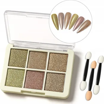 Přípravek na nehty 6x Metalický Prach na Nehty Paletka Prachů Efekt Chromu Zrcadla Lesklá Plocha