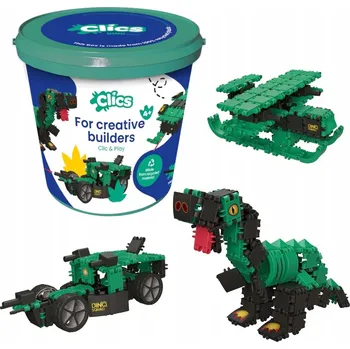 ostatní stavebnice Clics Dino Squad - Kyblík s kostkami
