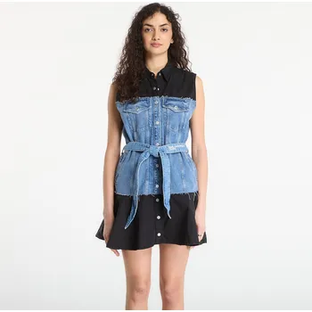 Dámské šaty Šaty Karl Lagerfeld Jeans Mixed Material Dress Washed Blue/ Black S