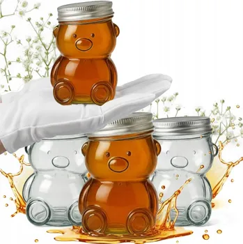 Sklenice 4x Skleněná Zavařovací Sklenice Medvídek 150 Ml na Svatba, Křtiny, Svaté Přijímání, na med, džem, bonbóny
