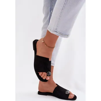 Dámské pantofle Boto Dámské ploché sandály s ozdobným detailem ekologické semišové Selavine Barva: Černá, Velikost: 38